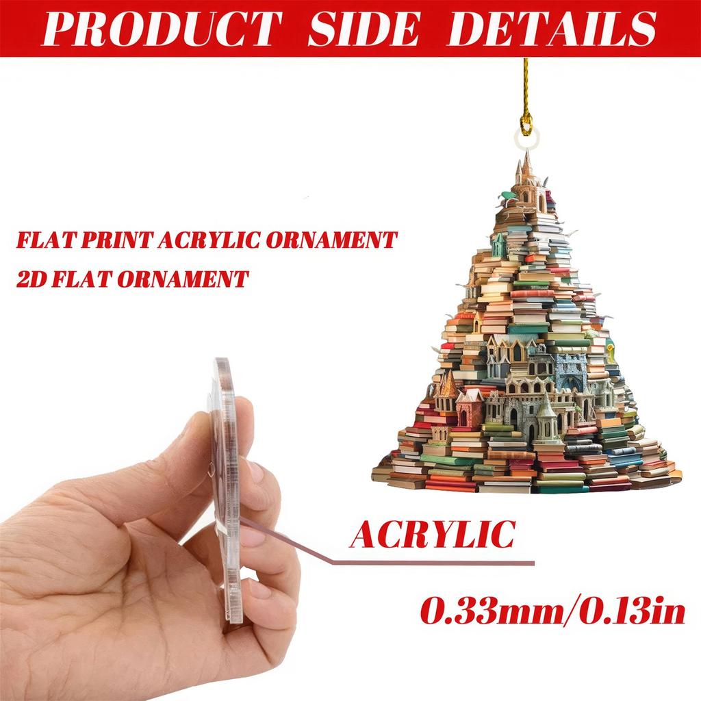 Рождественское 2D Плоское Украшение Форма Книги Дерево с Чашкой Кофе Звезда Праздничный Домашний Декор Уникальное Украшение в Литературном Стиле