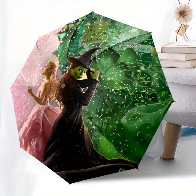 Wizard of Oz, Glinda Automatic folding umbrella simple eight rib design, bright color pattern, durable iron frame, ideal for travel and out