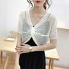 Short Sleeve Mesh Knitted Pullover Top V-neck Sun Protection Shawl T Shirt  Beach