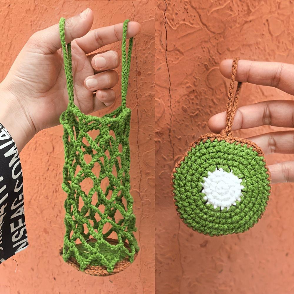 Hand Woven Water Cup Mesh Bag Folding Water Bottle Tote Bag Umbrella Storage