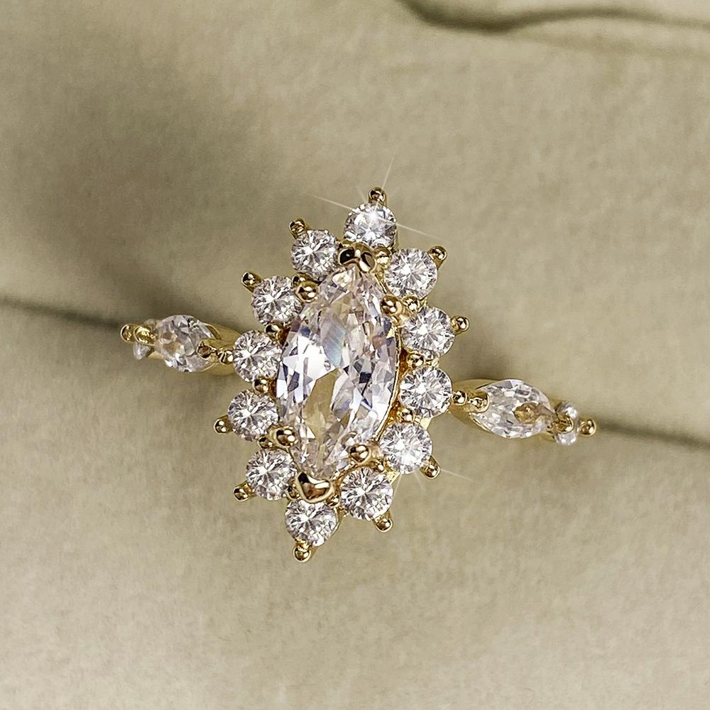 Huitan Модные Роскошные Кольца Золотого Цвета для Женщин, Инкрустированные Белым Кубическим Цирконием, Темпераментное Обручальное Кольцо для Предложения 2022 Цирконий