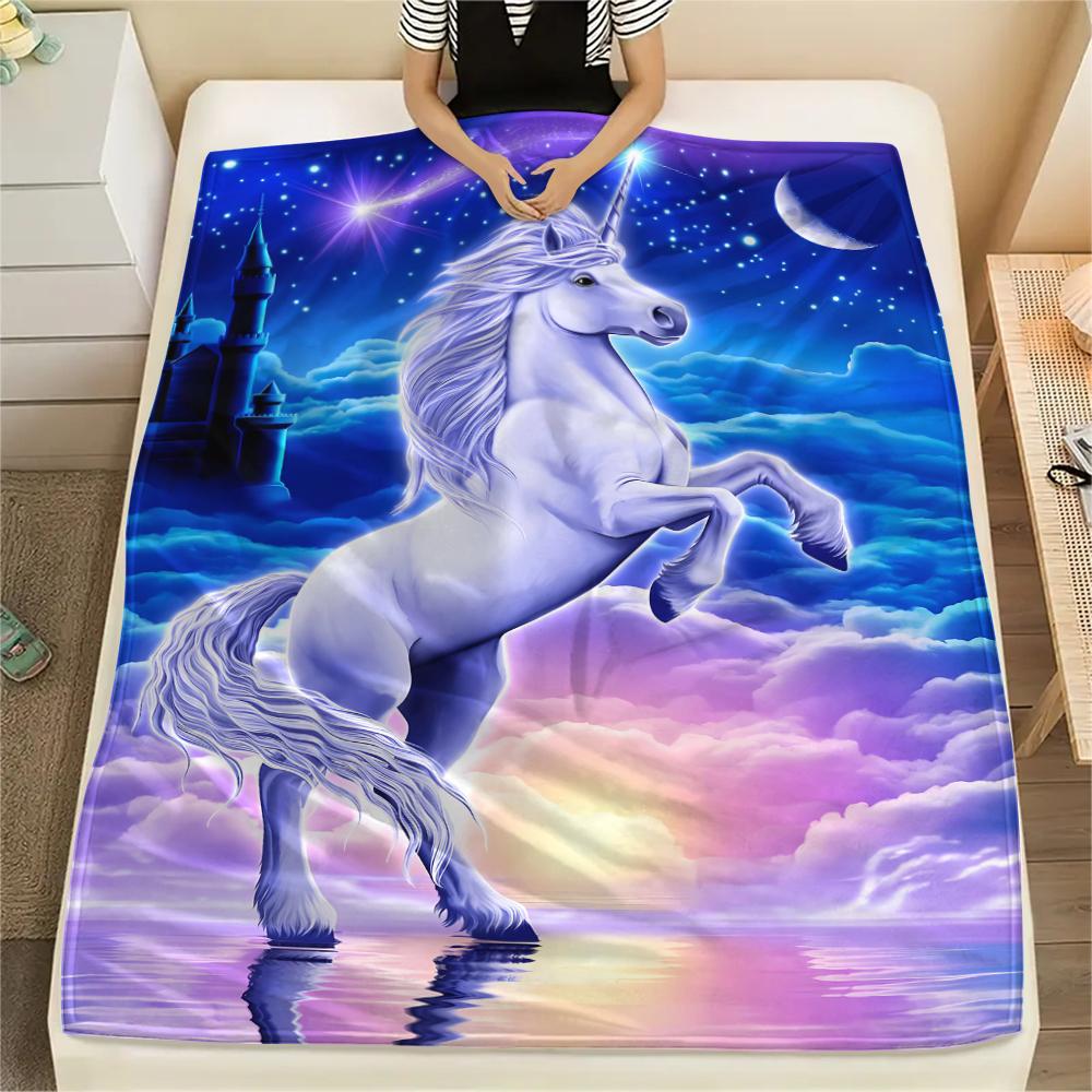 1Pc Uni-horse Print Flannel Blanket, High quality Comfortable for All Seasons, Home Decor, Warmth and Comfort, Perfect for Christmas Gifts
