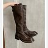 Spot Second Hair~ Grape Mother Retro Washed Horse Leather High Tube Thin Medium Long Boots Thick Heel Thick Sole Knight Boots Women