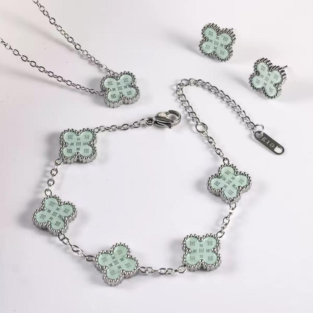 3 модных украшения из титановой стали: ожерелье-клевер, браслет, серьги, роскошный подарок на День святого Валентина, День матери