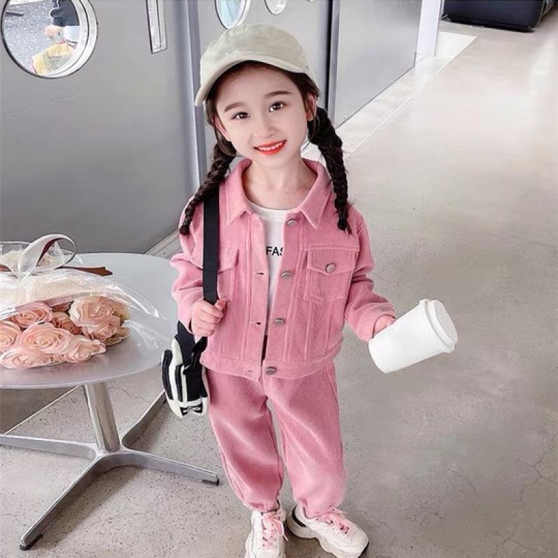Girls' Suit Spring and Autumn Children's Casual Baby Corduroy Two-piece Suit