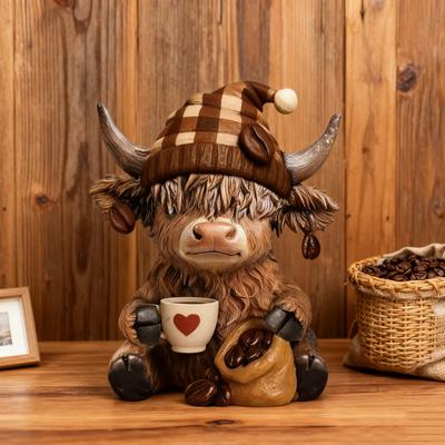 1/2 шт. Кофейная кружка Фигурка Шотландской коровы Кофейное зерно Шотландский скот Статуэтка-скульптура из смолы