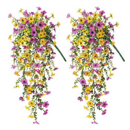 1/2/3/6Pcs Hanging Artificial Violet Flower UV Resistant Realistic Fake Flower Wedding Party Indoor Outdoor Garden Wall Hanging Faux Flower Decoration