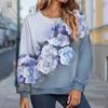 Fall Autumn Women'S Fashion O Neck Long Sleeve T-Shirt Loose Clothes Rose Print T Shirt For Girls Street