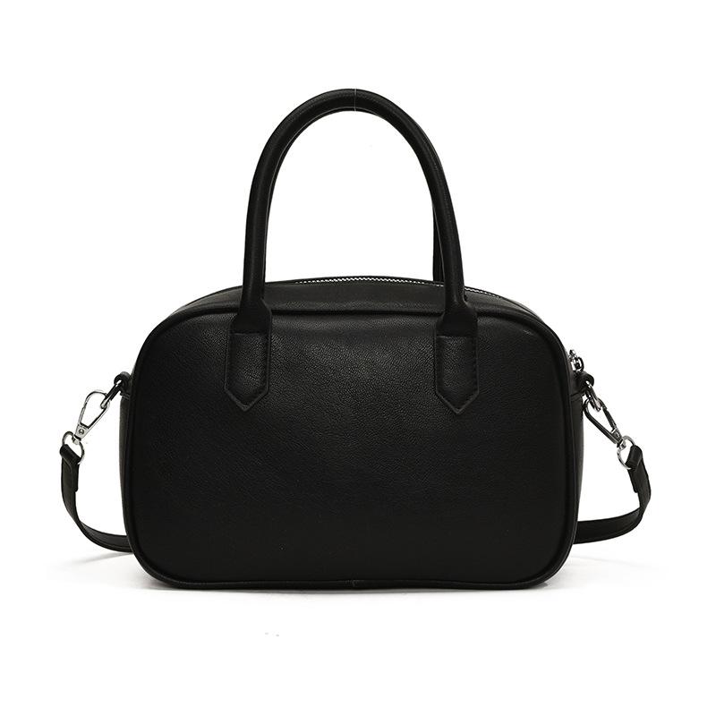 Popular fashion simple texture solid color portable Boston bag women's retro niche casual shoulder messenger bag