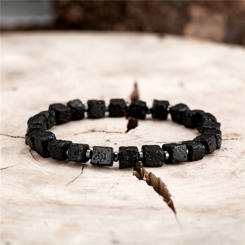 Винтажный мужской квадратный браслет из лавового камня, женские натуральные бусины, аксессуары для пар, браслеты ручной работы, мужские украшения для йоги, пульсера