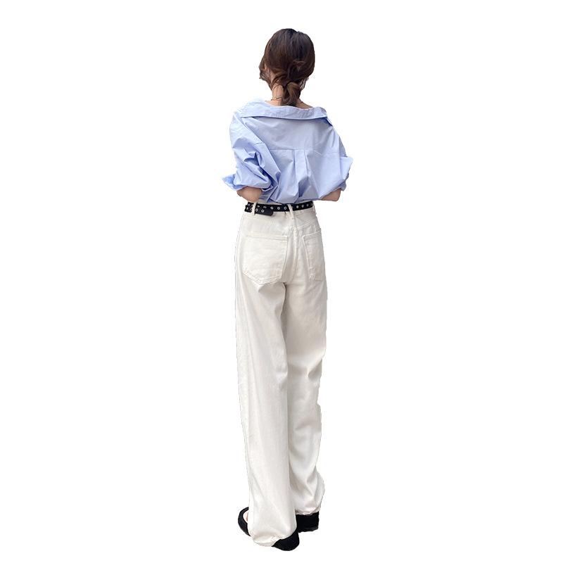 White wide-leg pants women's spring high-waisted versatile pure cotton loose wide-leg straight casual jeans show long and fashionable legs