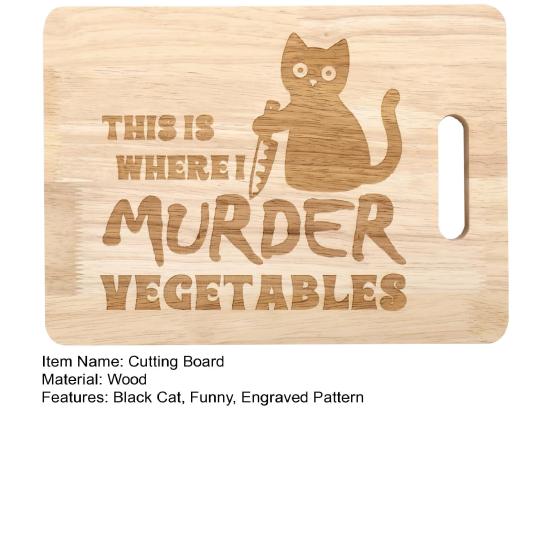 Разделочная доска с черным котом на Хэллоуин, забавная гравировка, здесь я убиваю овощи, деревянная подача еды