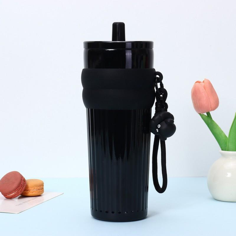 Ceramic Lined Insulated Travel Mug With Straw Lid Tea Infuser 710ml Stainless Steel Vacuum Thermos Office Outdoor Car