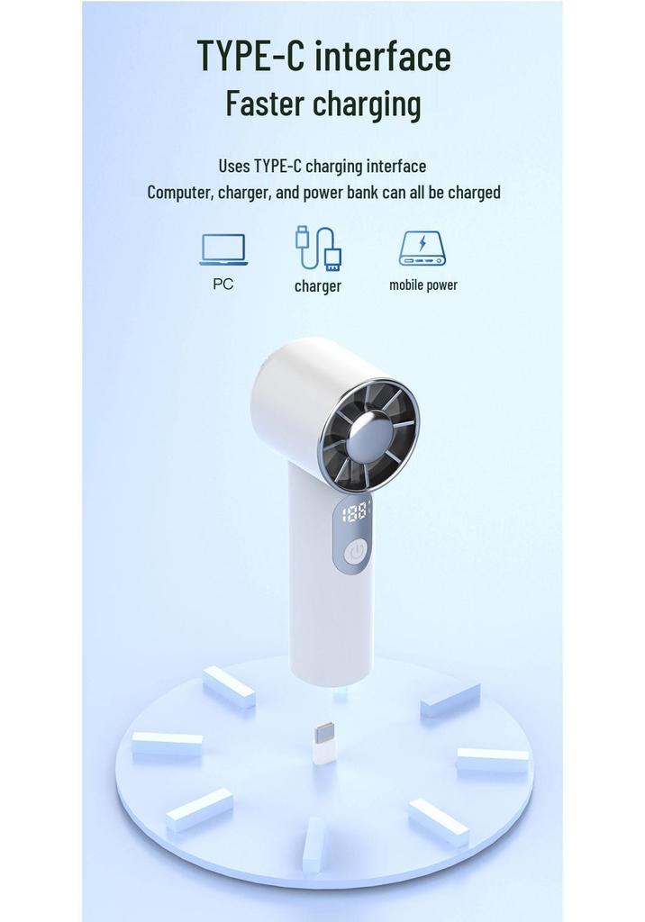 Rechargeable High-Speed Portable USB Handheld Fan with Long Battery and Digital Display for Outdoor Use