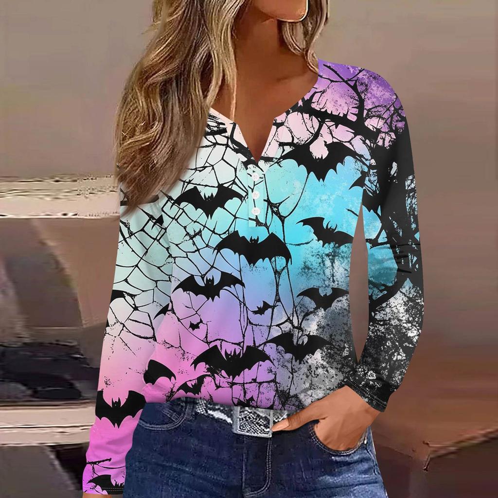 Жен. Футболка Футболка на пуговицах с длинным рукавом Повседневные Выходные Мода Классический Топ с v-образным вырезом Обычный