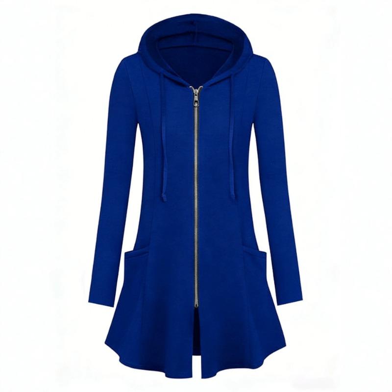 Women S Casual Zip Up Hooded Mid Length Sweatshirt Coat