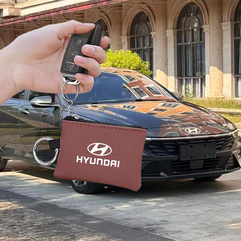 Car Leather Key Wallet Card Bag Emblem keychain Pouch For Hyundai I10 Creta Matrix Bayon Venue Ioniq IX35 Sonata IX20 GDI Equus R5