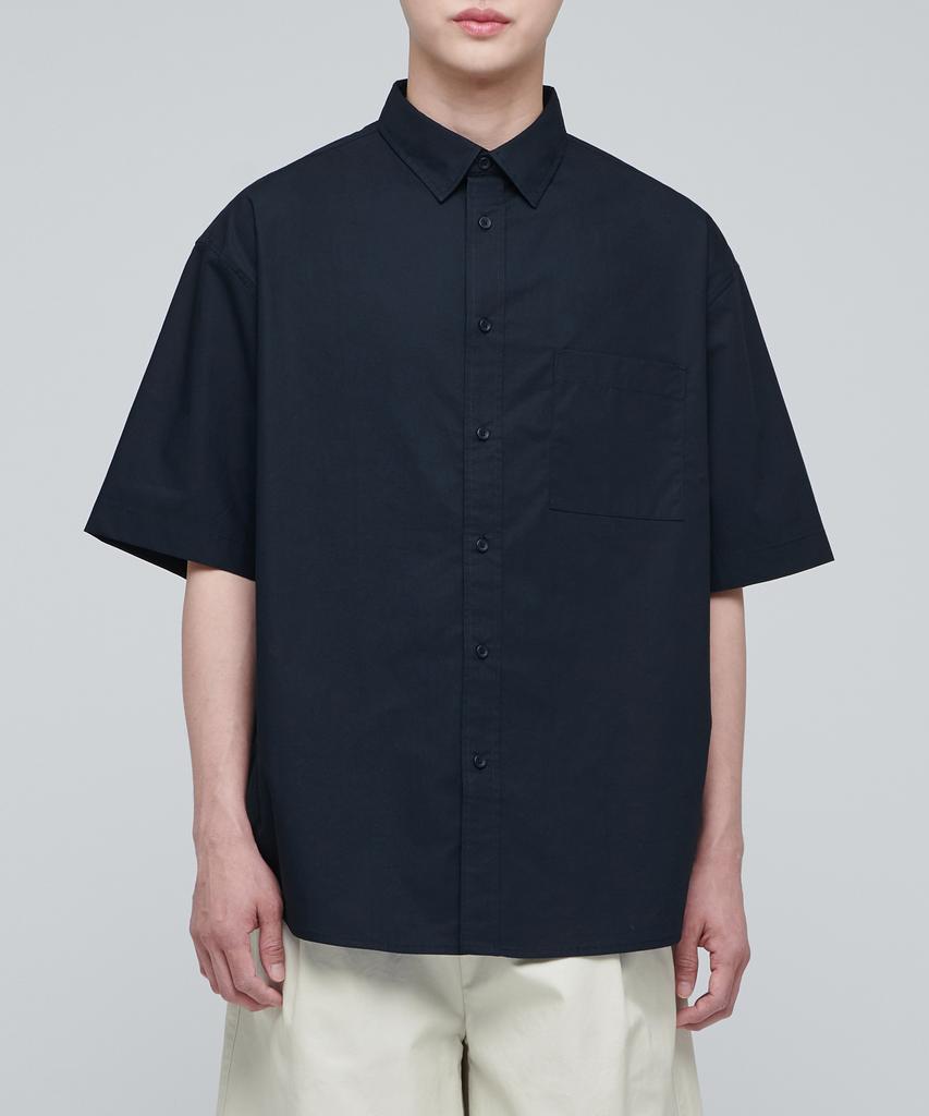 MUSINSA STANDARD Oversized Poplin Short Sleeve Shirt [Navy]