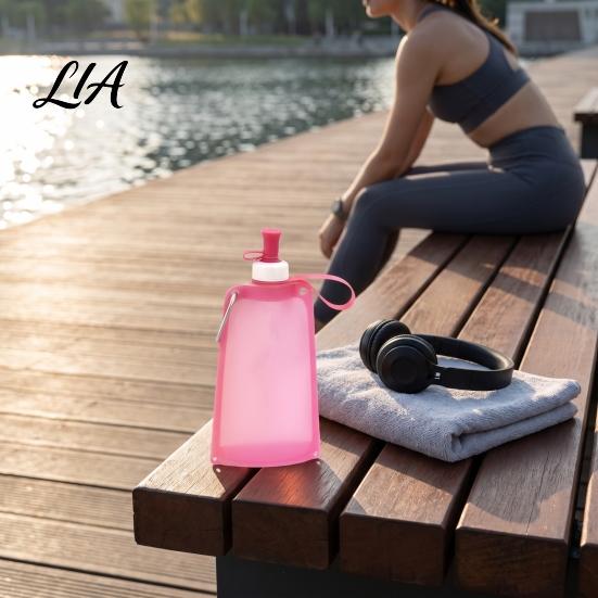 Outdoor Water Bottle 500ML Collapsible Silicone Bottle, Portable Folding Drinking Bag, Pouch with Lanyard for Hiking Cycling Climbing Container