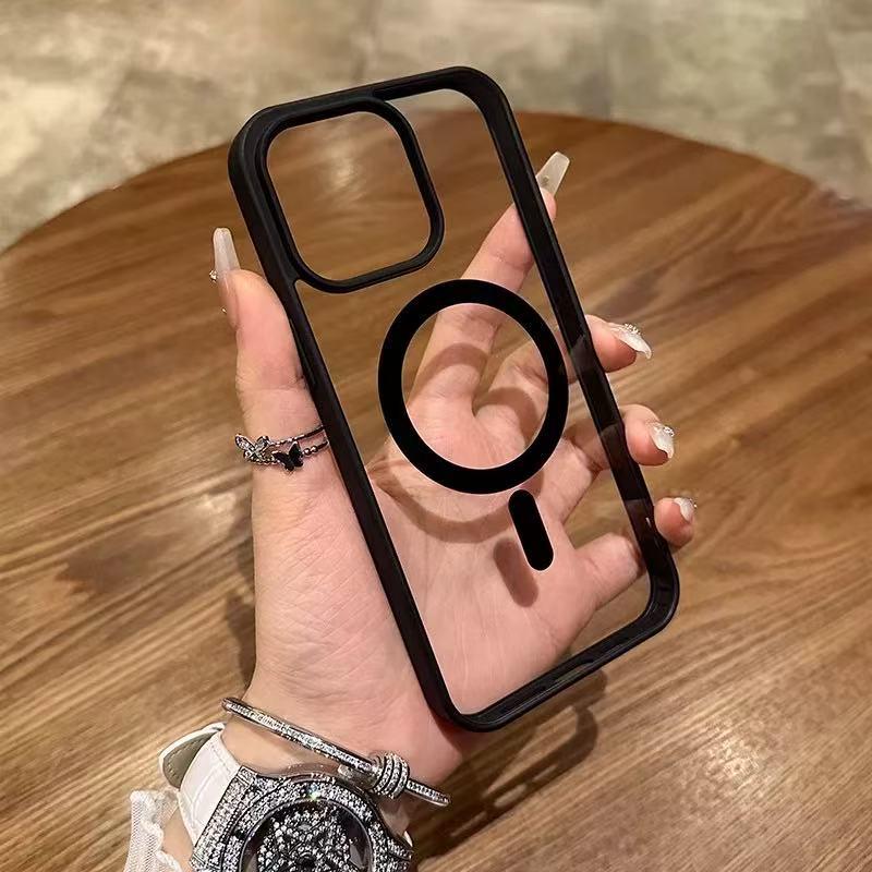 Магнитный чехол для телефона с черной рамкой для iPhone 17 Pro Max, Прозрачный акрил с мягкими краями, Новая модель