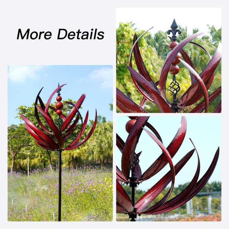 Yard Garden Wind Spinners Large Outdoor Metal Wind Spinners Sculptures, Lawn Yard Art Garden Decor (Burgundy Lotus)