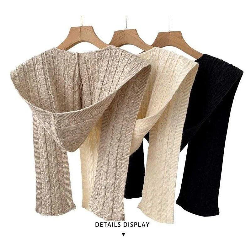 Knitted Hooded Shawl Sweet Fashion Scarf Outdoor Warm Comfortable Solid Color Shoulder Lapping Knit Accessories Autumn Winter