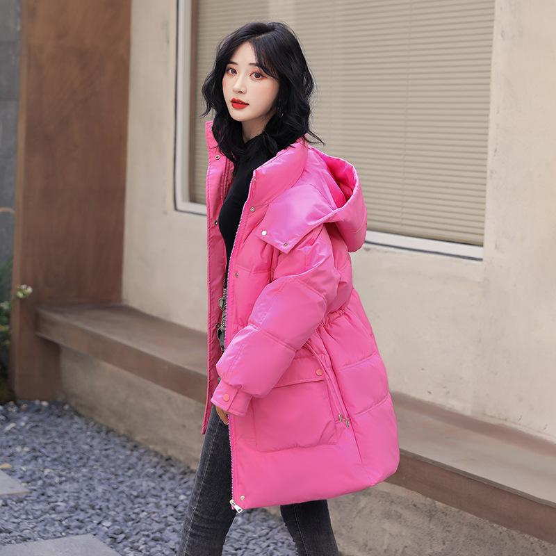 Пуховик с хлопковой подкладкой для девочек, длинный, толстый, зимняя одежда, с капюшоном, кулиской на талии, большим карманом, пальто с хлопковой подкладкой
