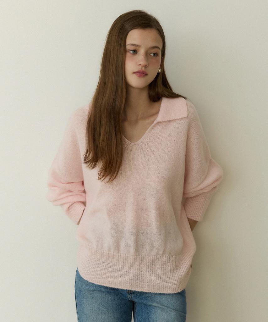ADAUL Soft Collar Over Fit Knit - Pink