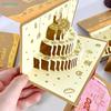 3D Открытка на День Рождения с кармашком для денег | Золотой Дизайн Торта Поздравительная Открытка для Подарков