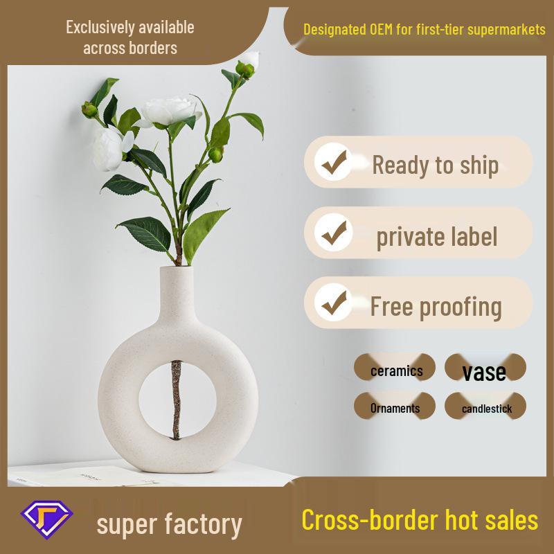 Nordic White Unglazed Ceramic Vase - Desktop Decorative Ornament