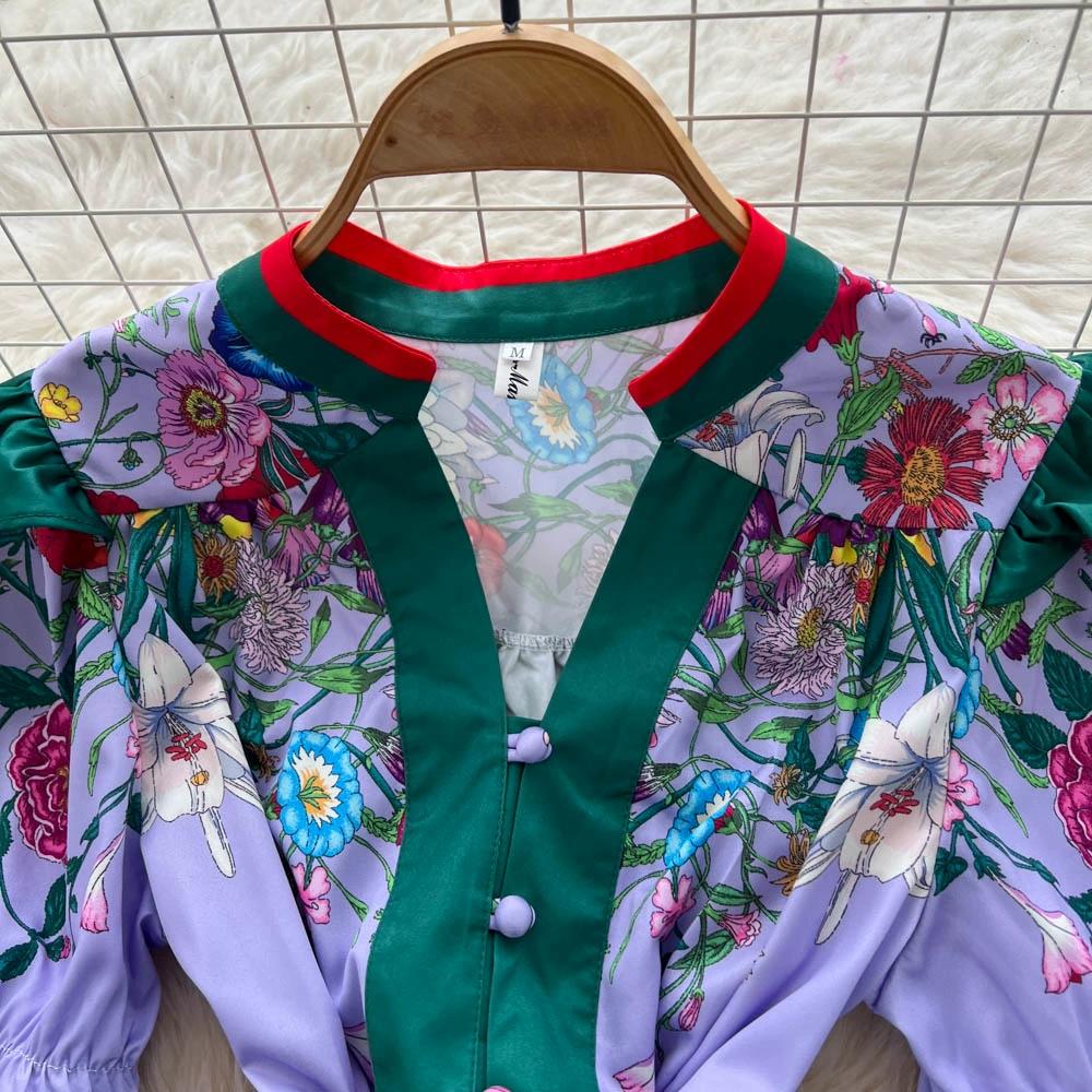 Летние женские платья с винтажным принтом, подиумные, с V-образным вырезом, на одной пуговице, мини, короткое, для вечеринки