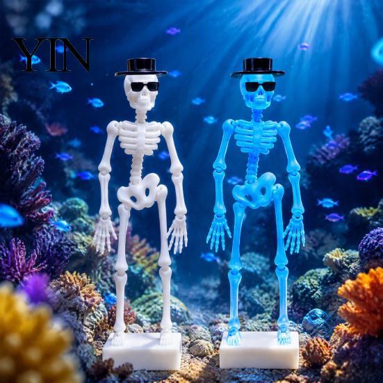 Fish Tank Skeleton Decor Dancing Aquarium Bubbler, Glow-in-The-Dark with Air Driven Moving Saltwater Motion Action, Decorative Bubbler for Freshwater