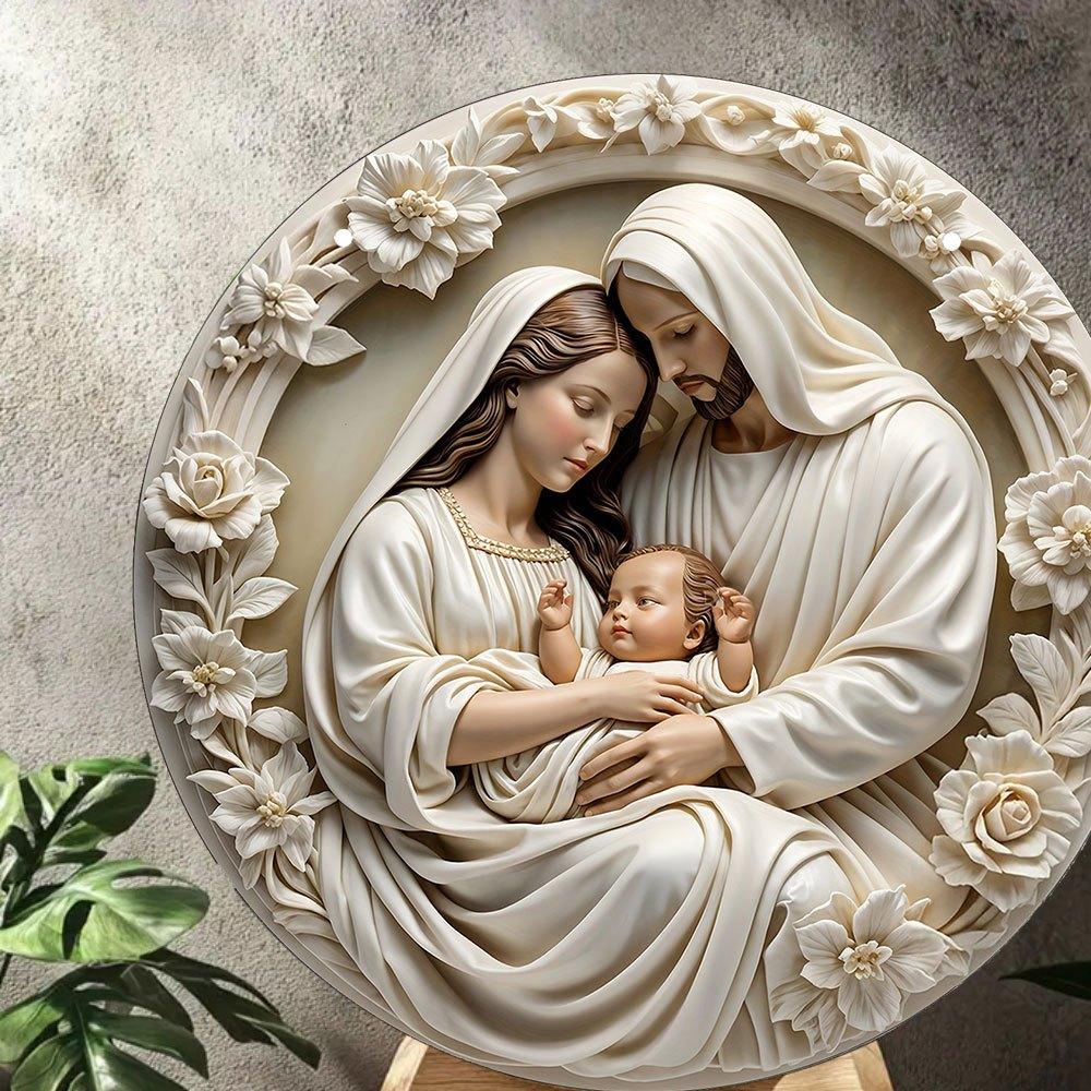 8 Inch Religious Xylon Wall Art - Holy Family 2D Flat Nativity Scene, Ideal for Home, Office, Church, Christian Gift