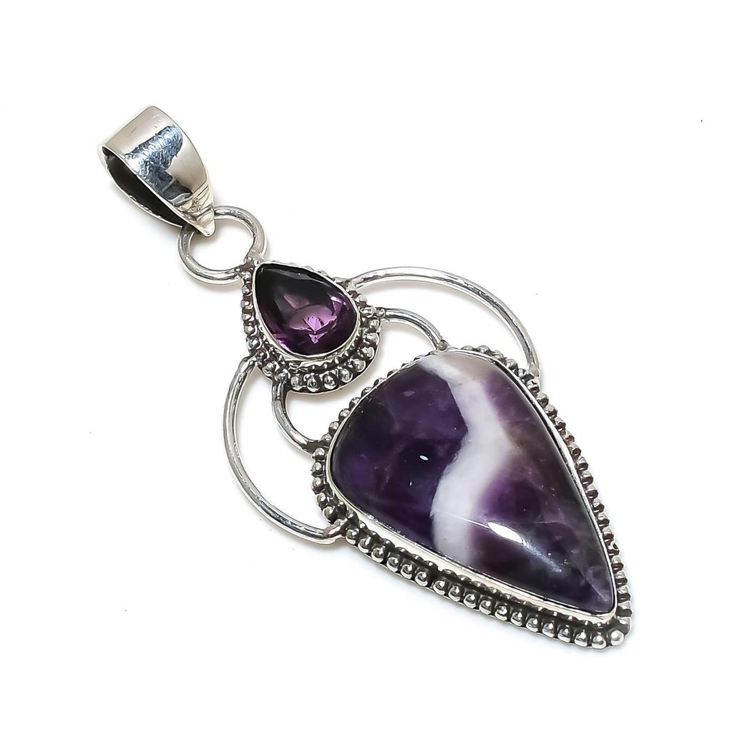 Серебряный кулон с аметистом и шевроном из стерлингового серебра 925 пробы — дизайн ручной работы, повседневные украшения, уникальный женский подарок с аметистом
