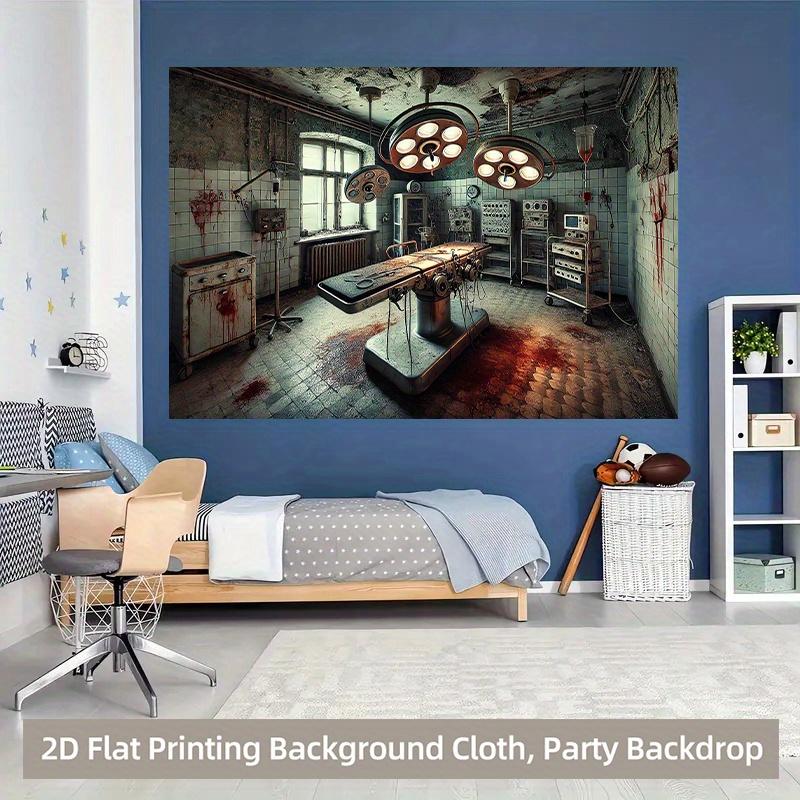 2D plane 1 piece of abandoned operating room horror background cloth - realistic blood-stained medical theme backdrop