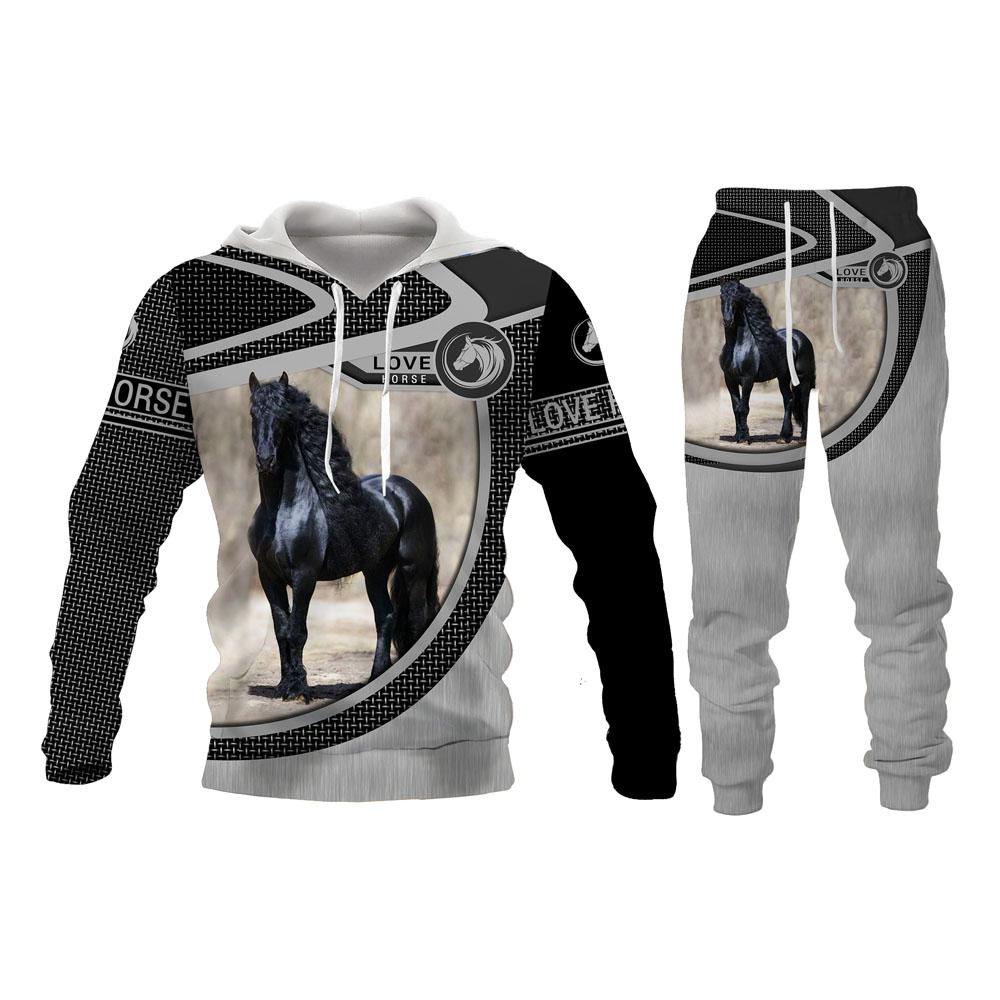 Спортивный костюм с 3D толстовкой с рисунком лошади и животного, Мужская забавная уличная куртка с капюшоном и костюм на молнии, комплекты с длинными рукавами