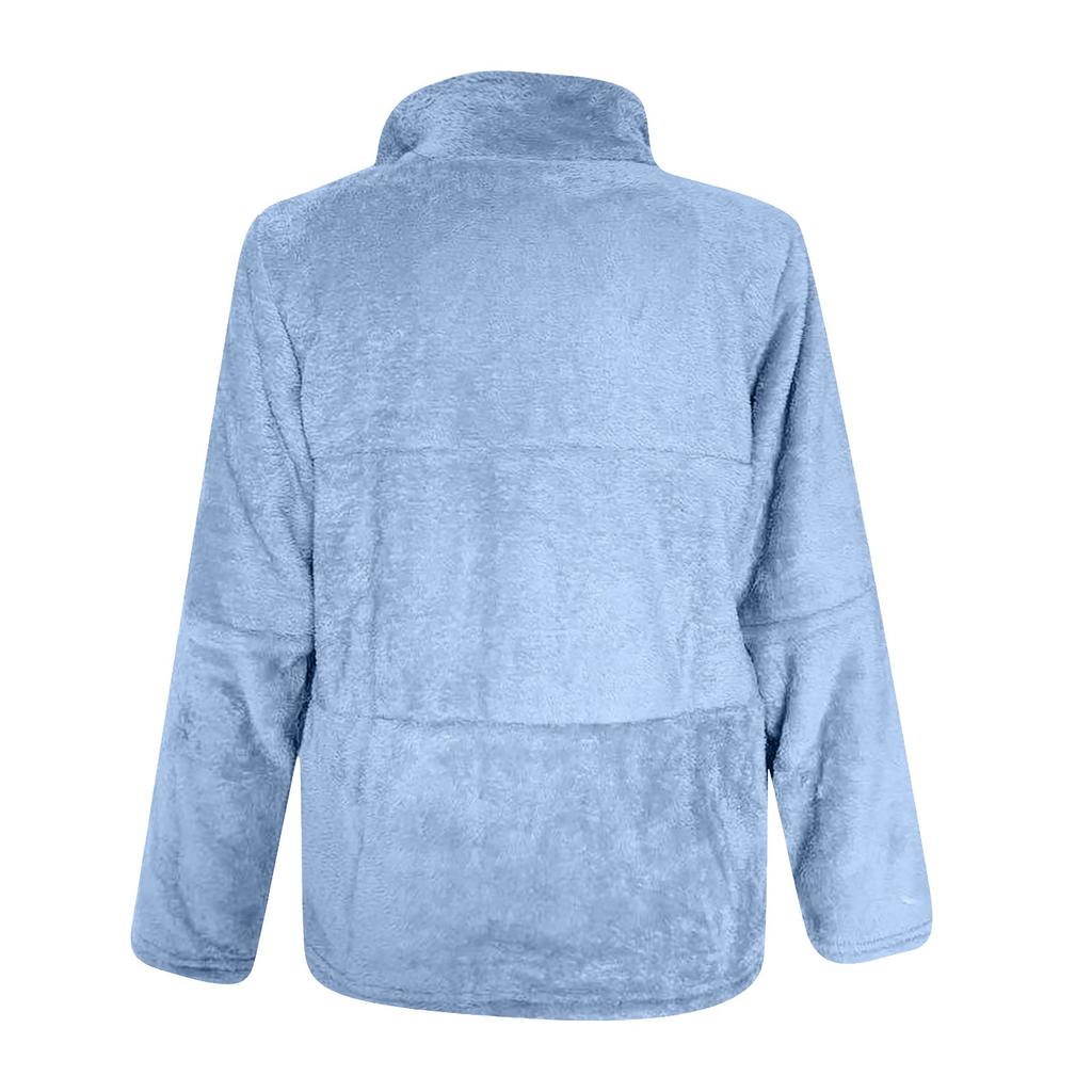 Women's Fashion Winter Solid Color Zipper Cardigan Plush Warm Short Jacket Coat