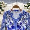 Весна Осень Женские Элегантные Зазубренные Воротники Дизайнерский Принт Длинные Макси Праздничные Платья-Блейзеры С Поясом