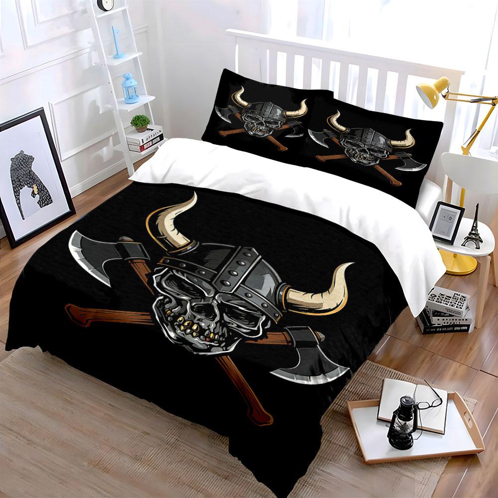 Horned helmet, skull, axes. Bedding sets Duvet cover sets Duvet covers Pillowcases(1 * Duvet Cover 2 * Pillowcases without duvet insert)