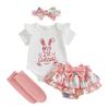 Baby Girl Easter Outfit Rabbit Short Sleeve Romper Layered Ruffle Shorts Bow Headband Socks Spring Clothes