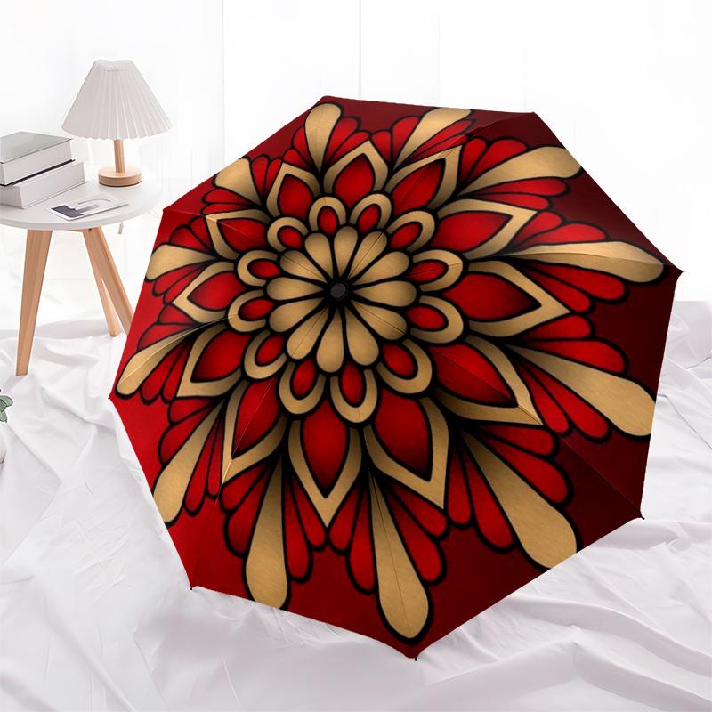 1pc Floral Mandala Pattern Automatic Folding Umbrella Durable Iron Frame,All Seasons Home Travel Outdoor Multifunctional Umbrella yy251115194