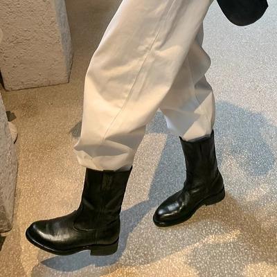 Новый точечный виноградный материнский кожаный V-образный вырез круглый носок универсальные рыцарские сапоги женские 2025 новый вымытый конский кожаный модный толстый