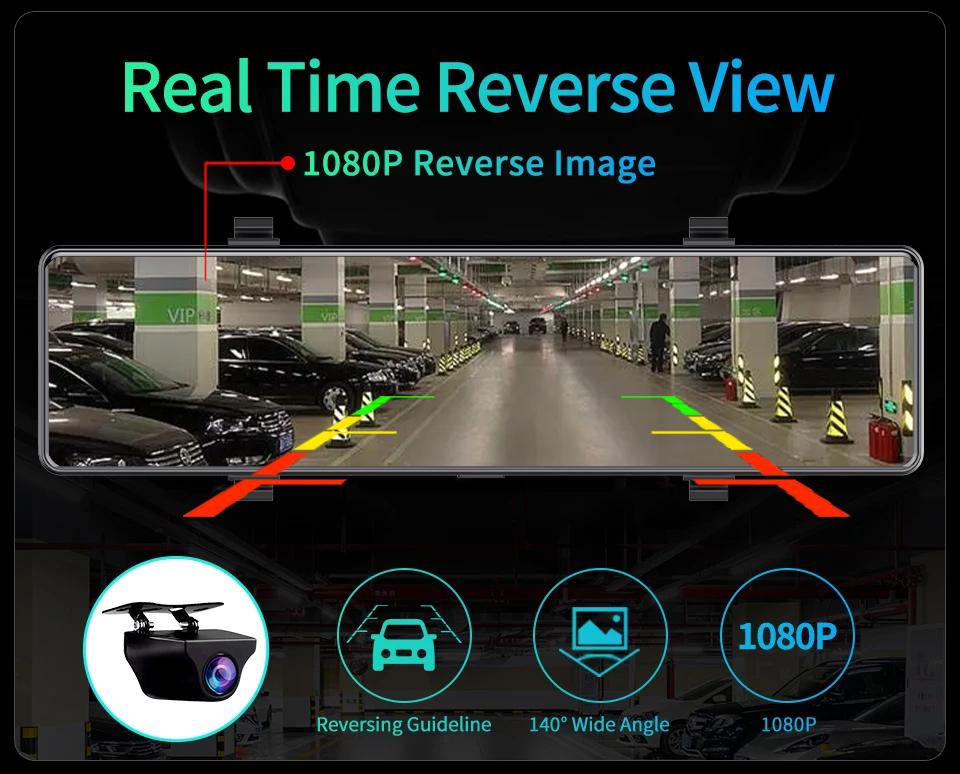 E-ACE 12-дюймовый 4K Carplay&Android Auto Car DVR Dash Cam Stream Mirror Video Recorder 1080P Зеркало заднего вида 5G Wifi/GPS/BT/FM AUX