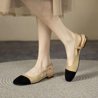 Босоножки Baotou в стиле ретро на низком каблуке, женские летние новые замшевые кожаные туфли в стиле пэктворк с пряжкой на щиколотке и ремешком сзади, с открытой пяткой, офисные сандалии