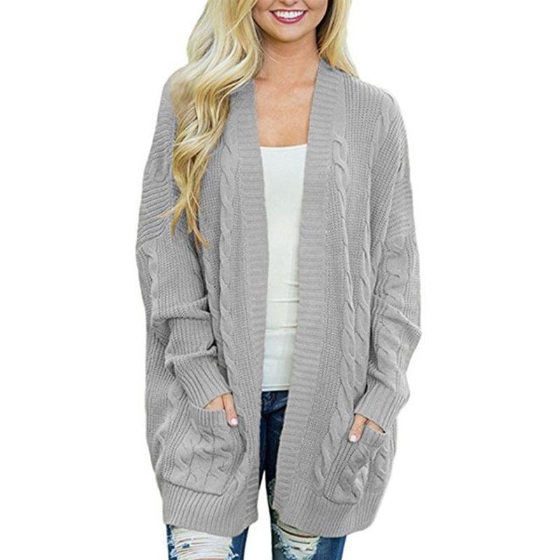 Warm And Chunky Knit Women Cardigan Sleeve Casual Sweater Outwear