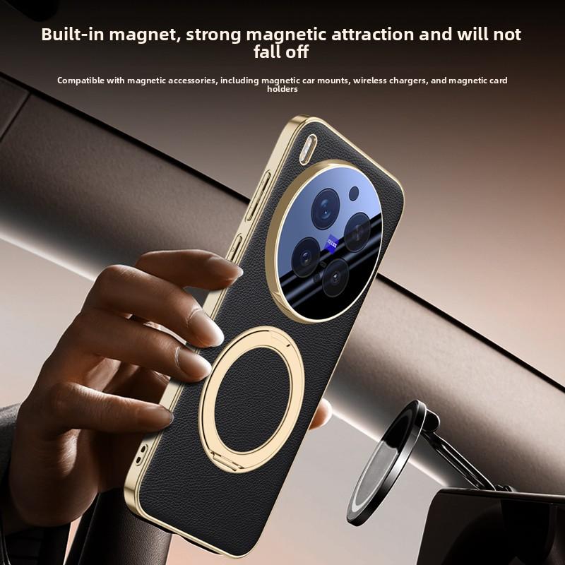 Для VIVO X300 Pro Чехол Роскошная ПУ Кожа Кольцо-подставка Магнитная MagSafe Защитная Задняя Крышка Для VIVO X300 X300Pro Чехол для Телефона