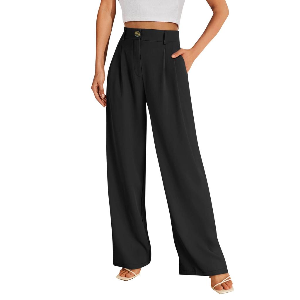 Women High Waist Casual Wide Leg Long Palazzo Pants Trousers Regular Size