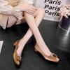 Thick heel light mouth single shoes 2025 new spring and autumn low heels French soft leather square head not tired feet high heels women's black