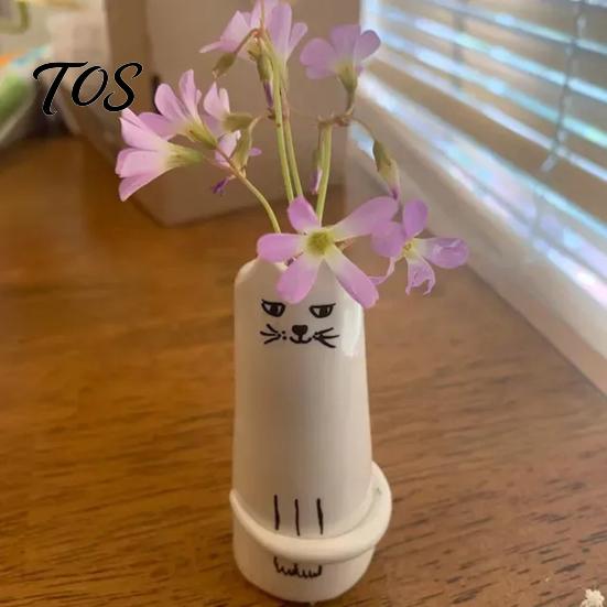 Decorative Dried Flower Container Creative Cat Shaped Vase, Minimalist Cartoon Kitten Tabletop Planter for Hand Carved Decor Fresh Flowers,