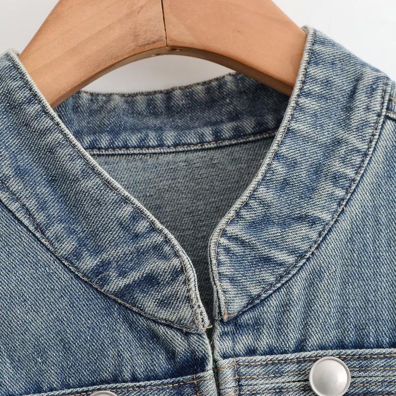 2026 Womens Street Style Denim Jacket Frog Button Design Casual Outerwear